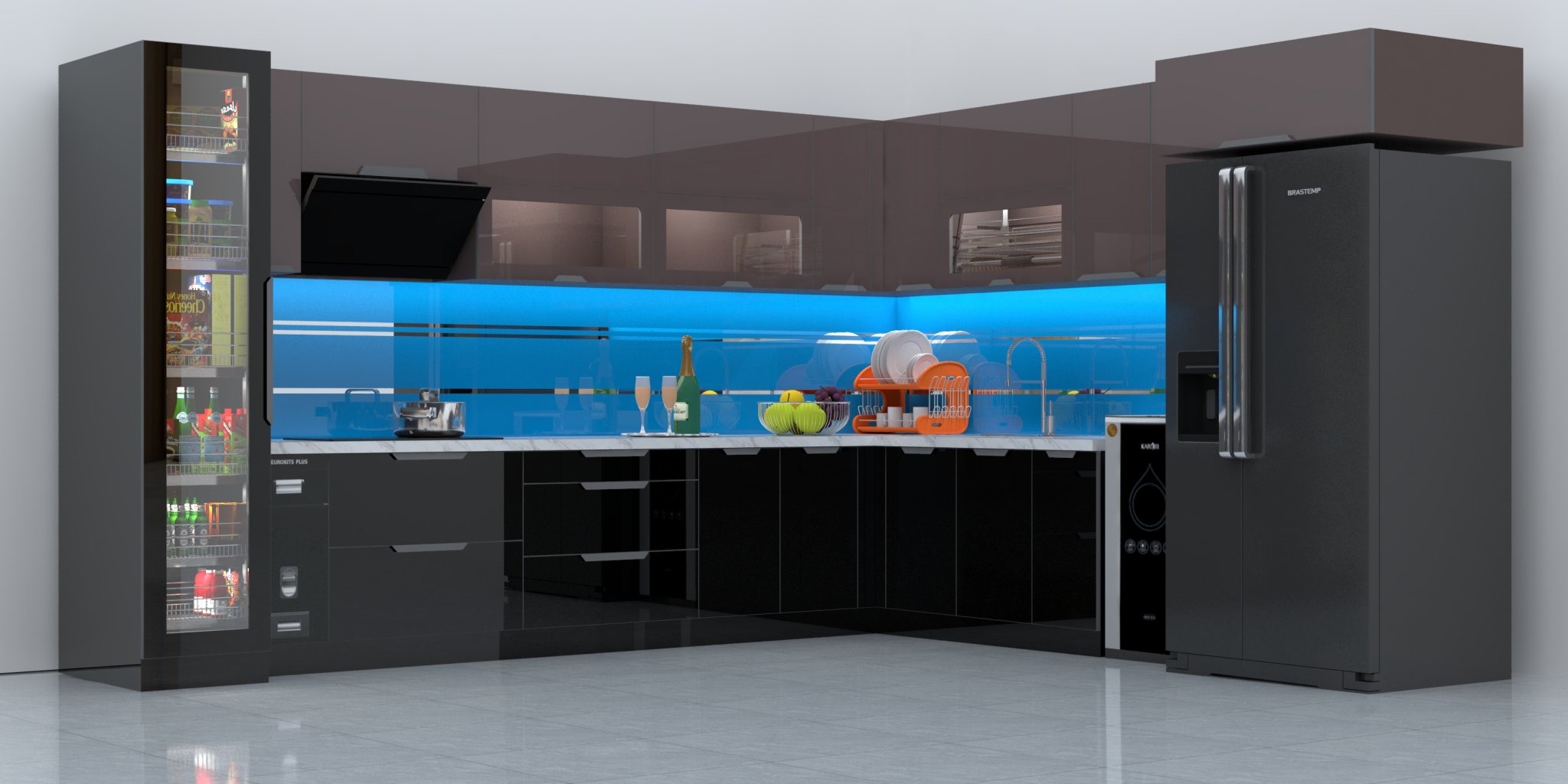 tủ bếp inox cánh kính