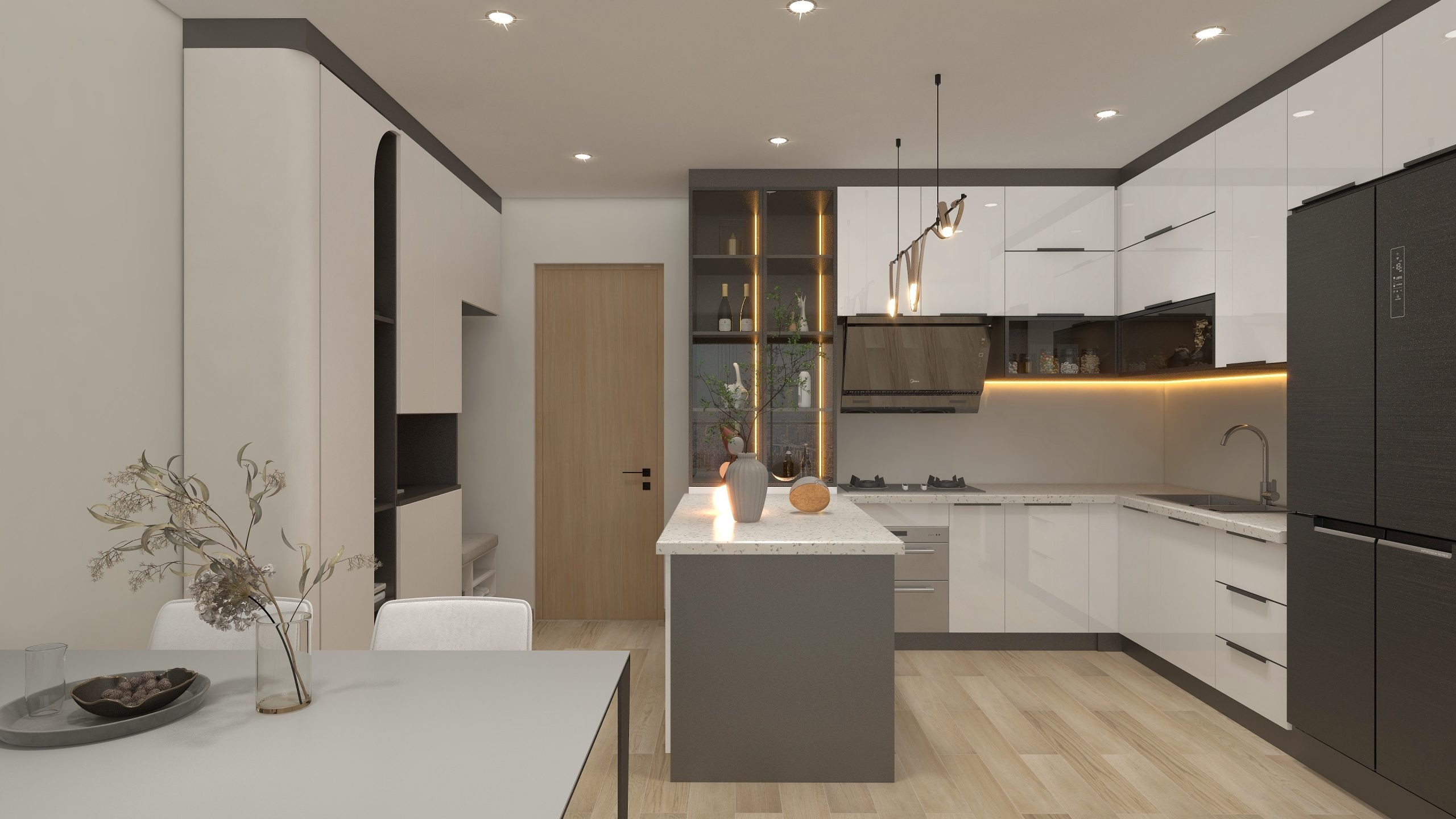 Mẫu tủ bếp inox cánh kính cường lực chất lượng