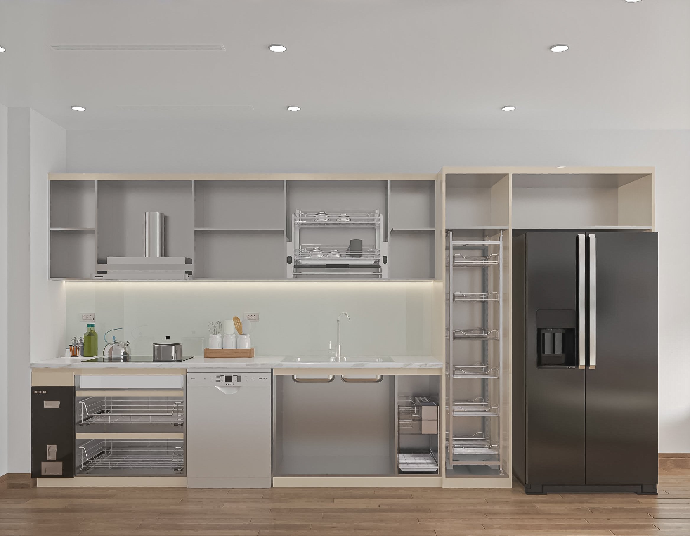 tủ bếp inox cánh nhựa