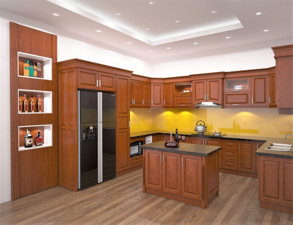 tủ bếp inox cánh gỗ tự nhiên