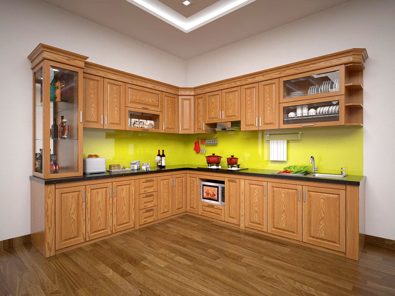 tủ bếp inox cánh gỗ tự nhiên