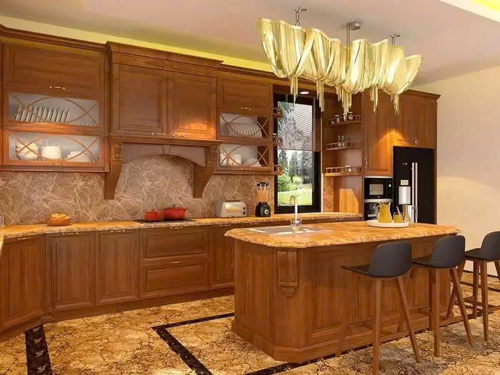 tủ bếp inox cánh gỗ tự nhiên