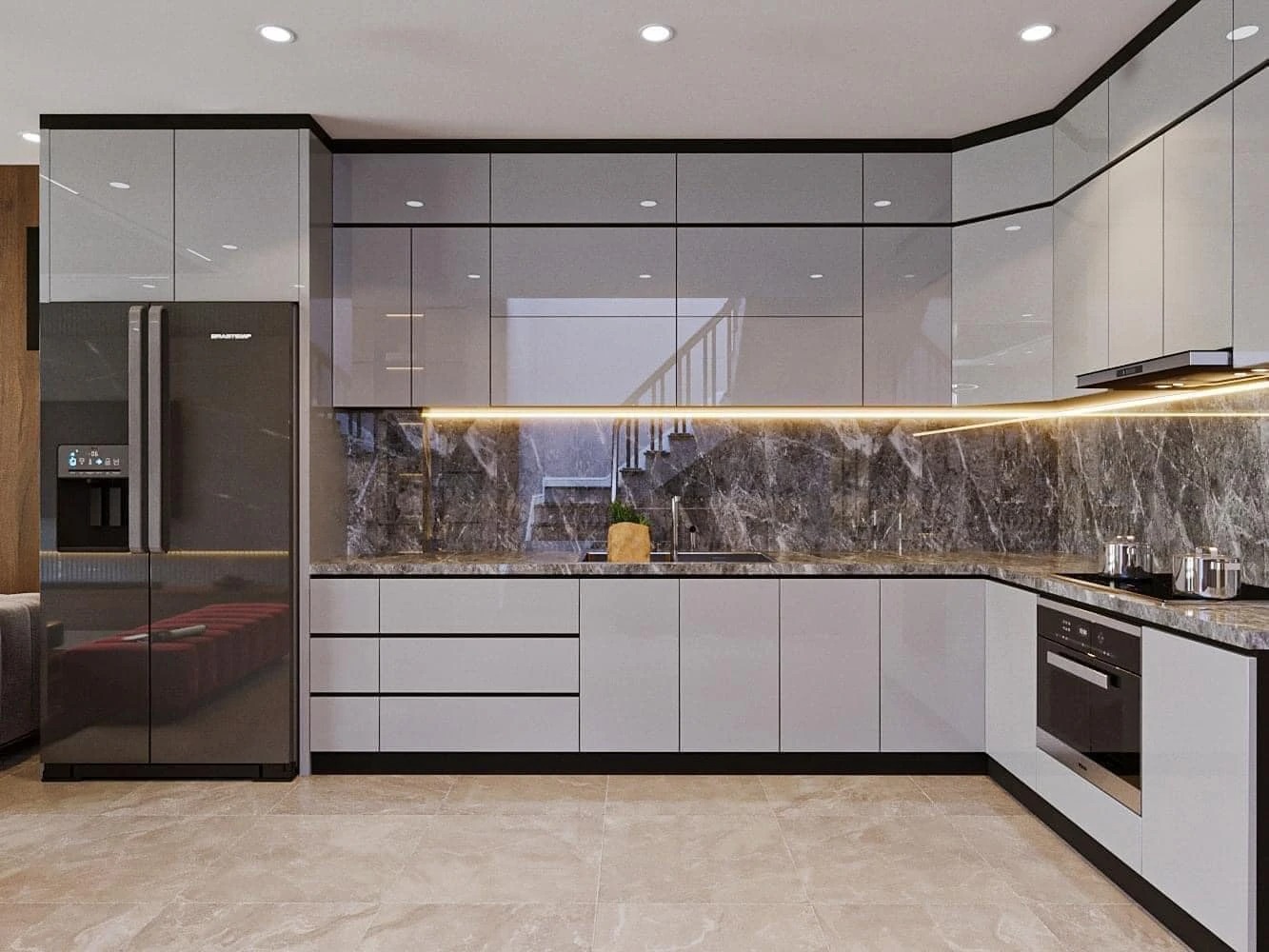 tủ bếp inox cánh kính