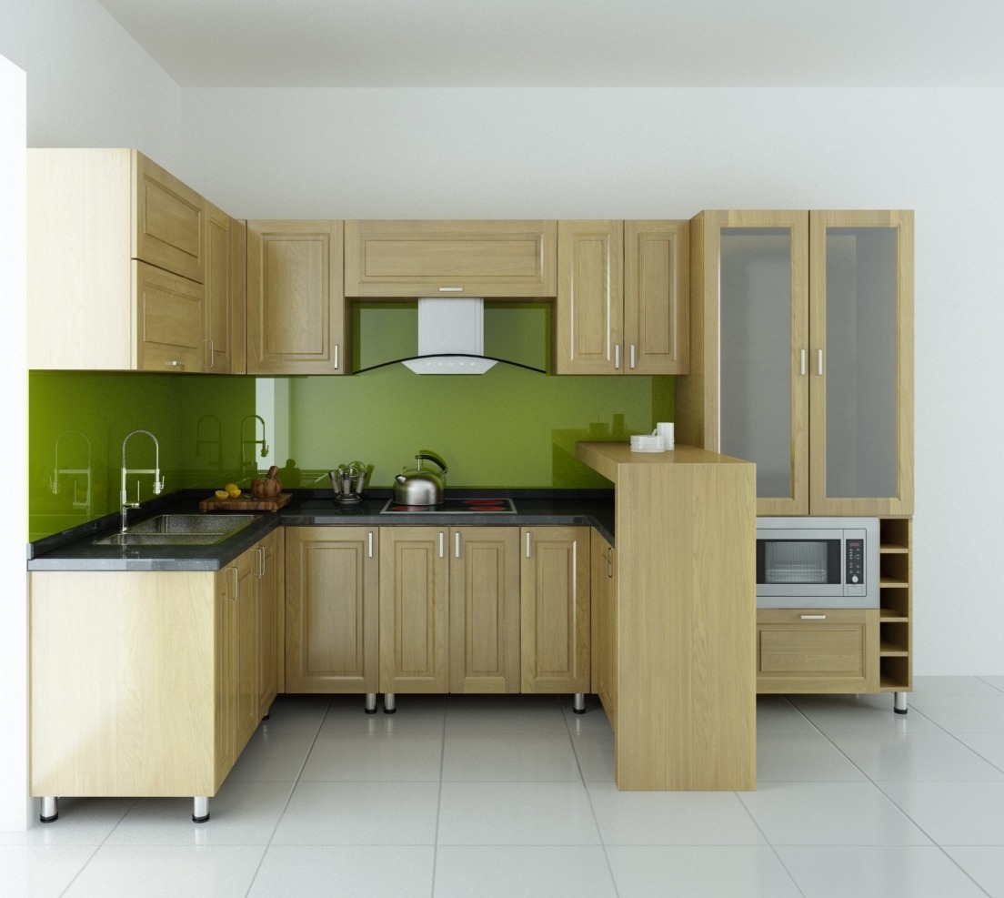 tủ bếp inox cánh gỗ tự nhiên