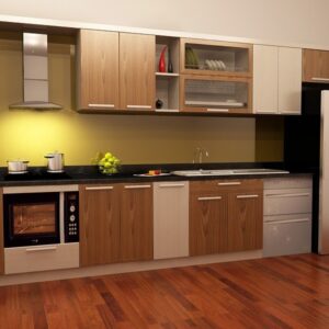 Tủ bếp inox cánh gỗ tự nhiên