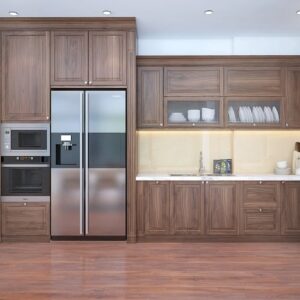 tủ bếp inox cánh gỗ tự nhiên