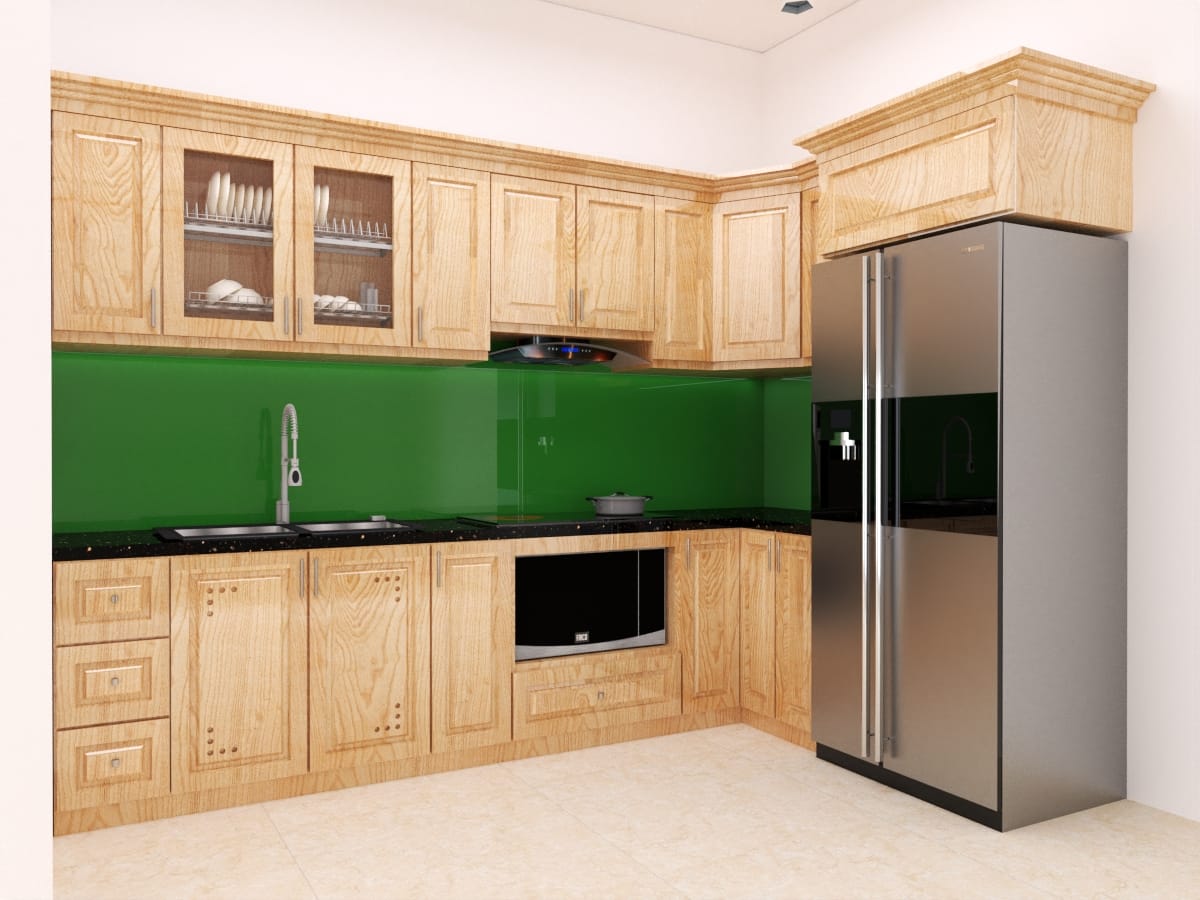 tủ bếp inox cánh gỗ tự nhiên