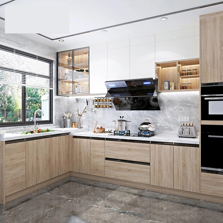 tủ bếp inox cánh gỗ tự nhiên