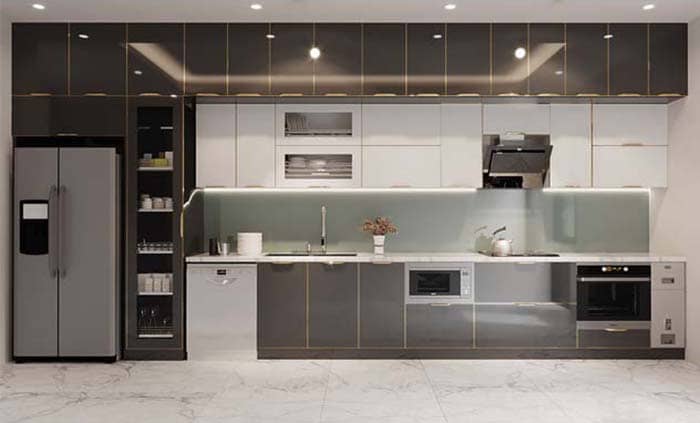 tủ bếp inox cánh kính
