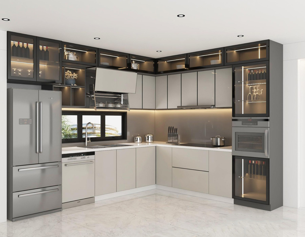 tủ bếp nhôm kính