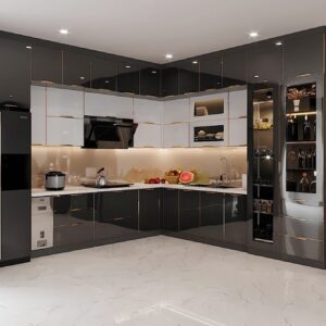 tủ bếp inox cánh kính cường lực