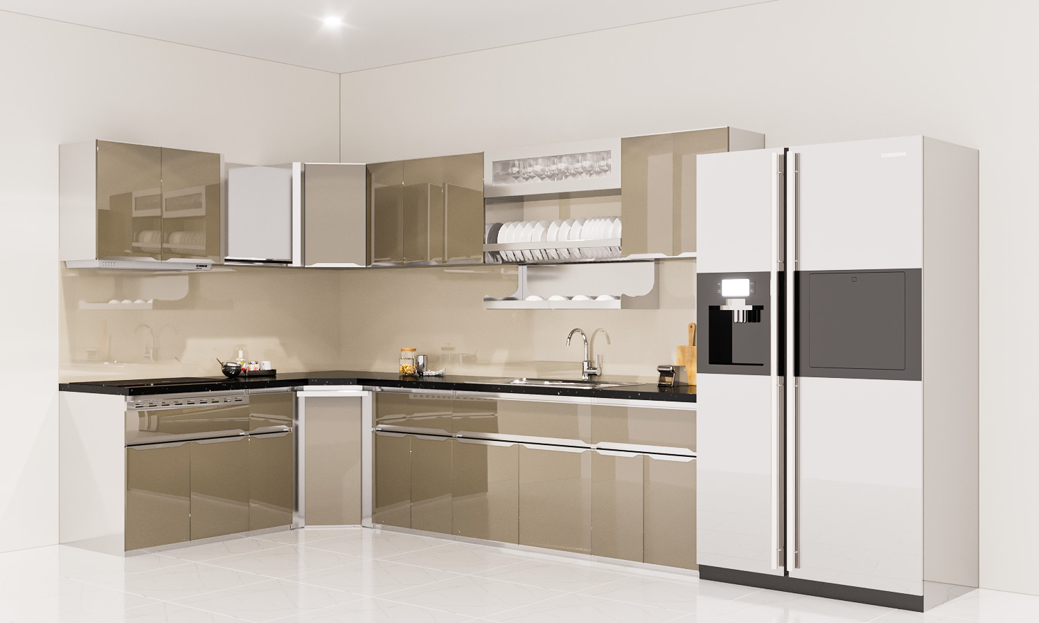 tủ bếp nhôm kính