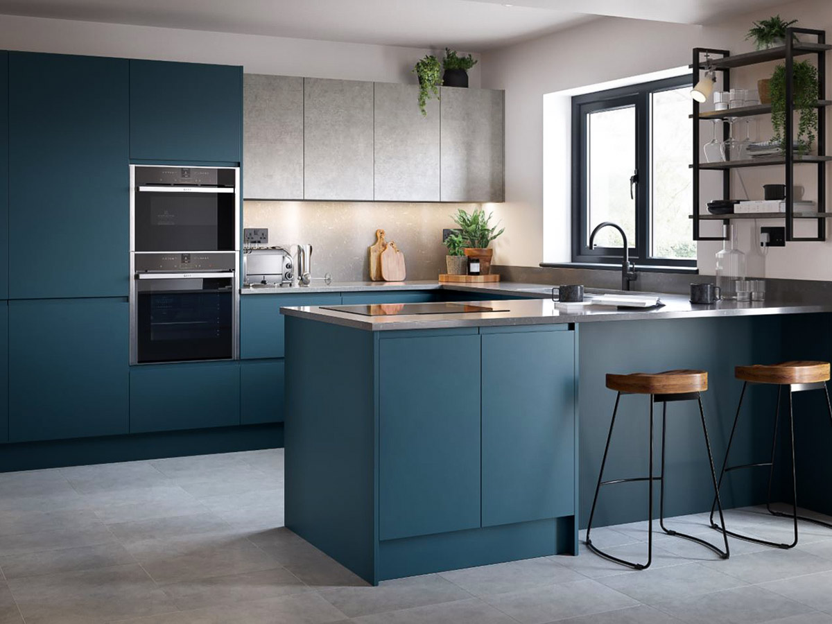 tủ bếp màu xanh