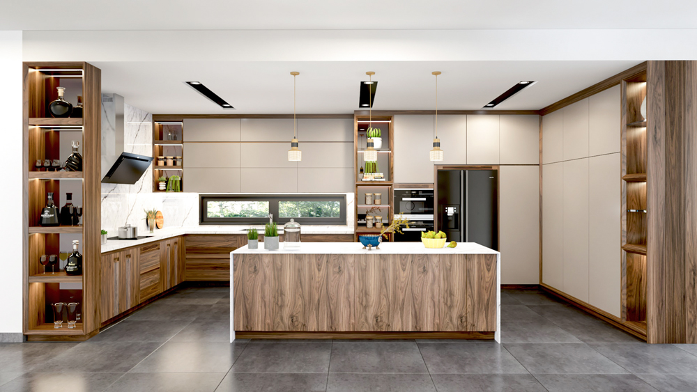 tủ bếp gỗ óc chó