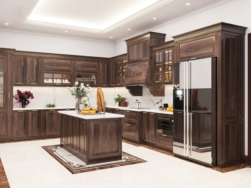 tủ bếp gỗ óc chó