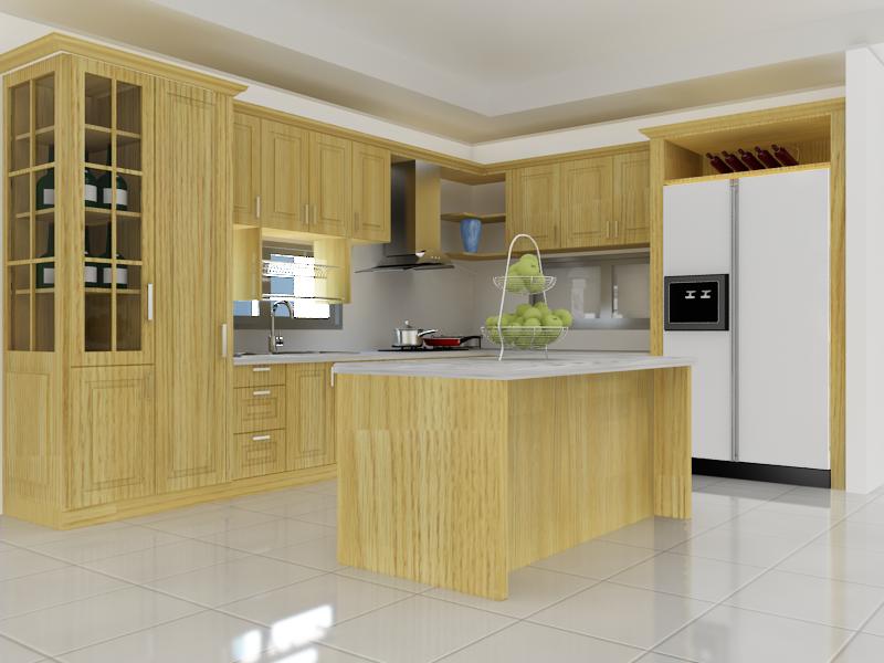 tủ bếp gỗ sồi