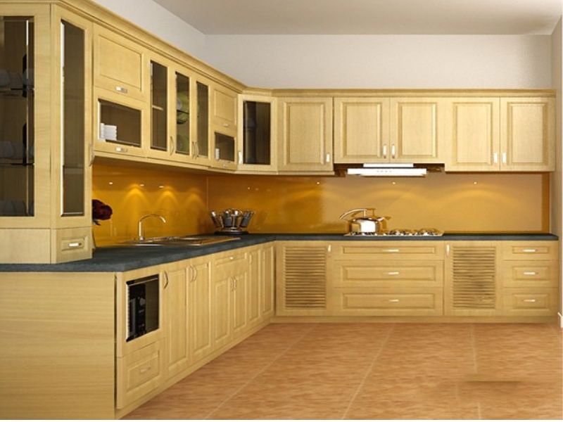 tủ bếp gỗ sồi