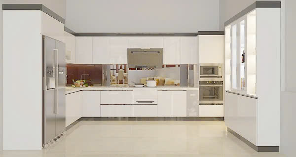 tủ bếp nhôm kính trắng