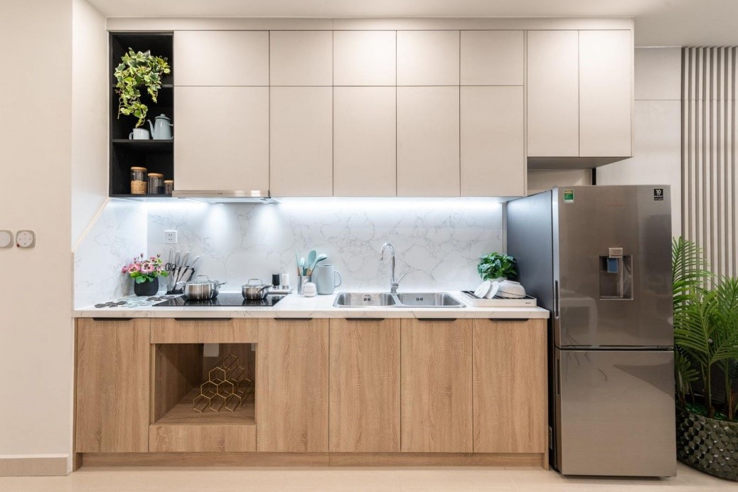 tủ bếp mdf phủ melamine