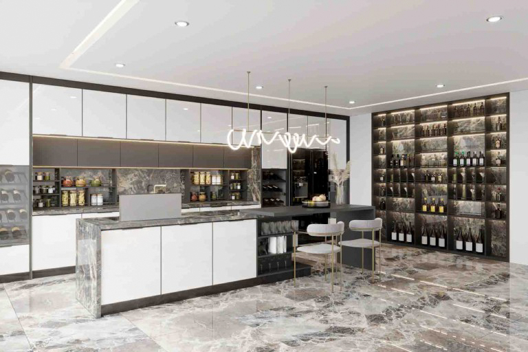 tủ bếp nhôm kính trắng