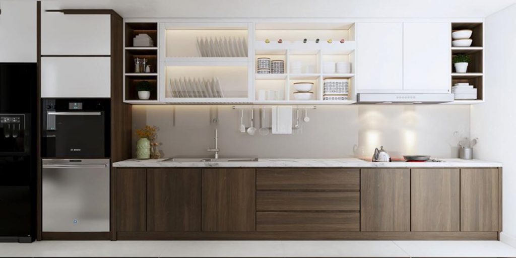 tủ bếp mdf phủ melamine