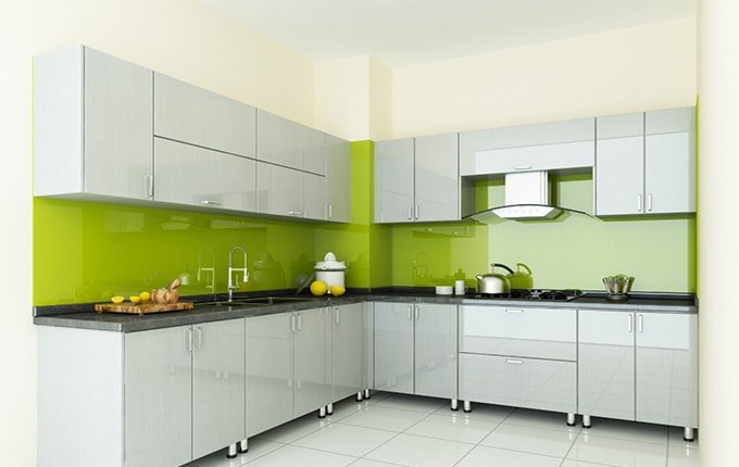 tủ bếp nhôm kính trắng