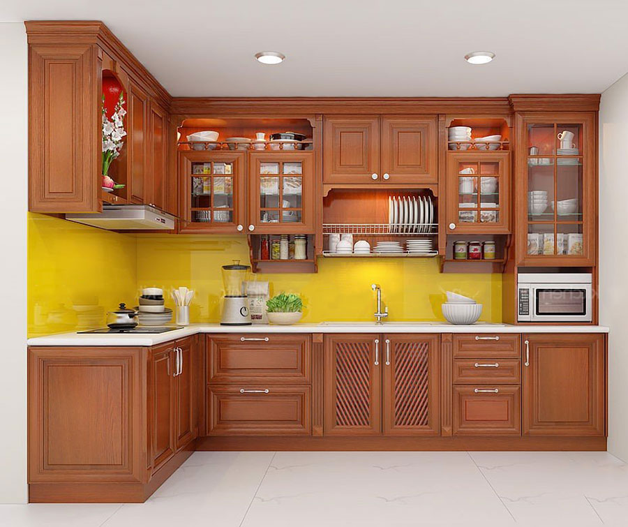 tủ bếp nhôm giả gỗ