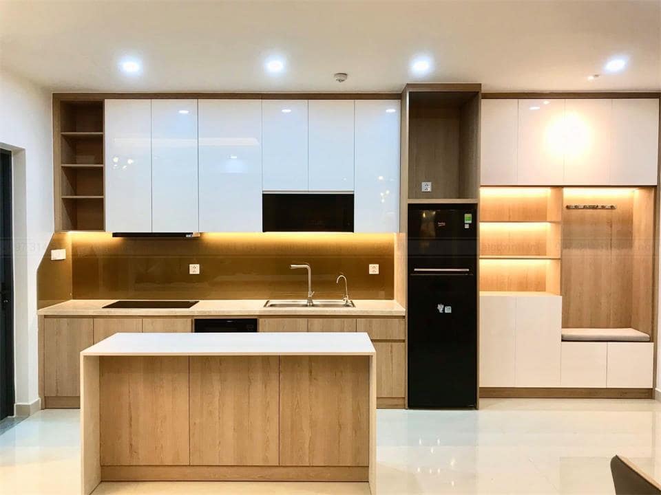 tủ bếp nhôm giả gỗ