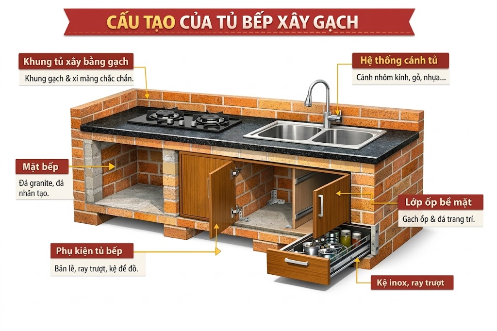 tủ bếp xây gạch