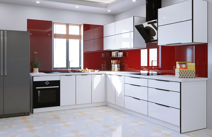 tủ bếp inox cánh kính