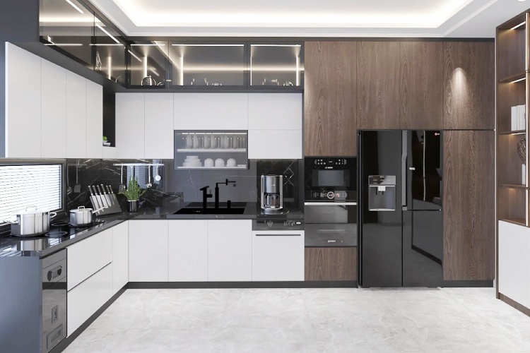 tủ bếp nhôm giả gỗ