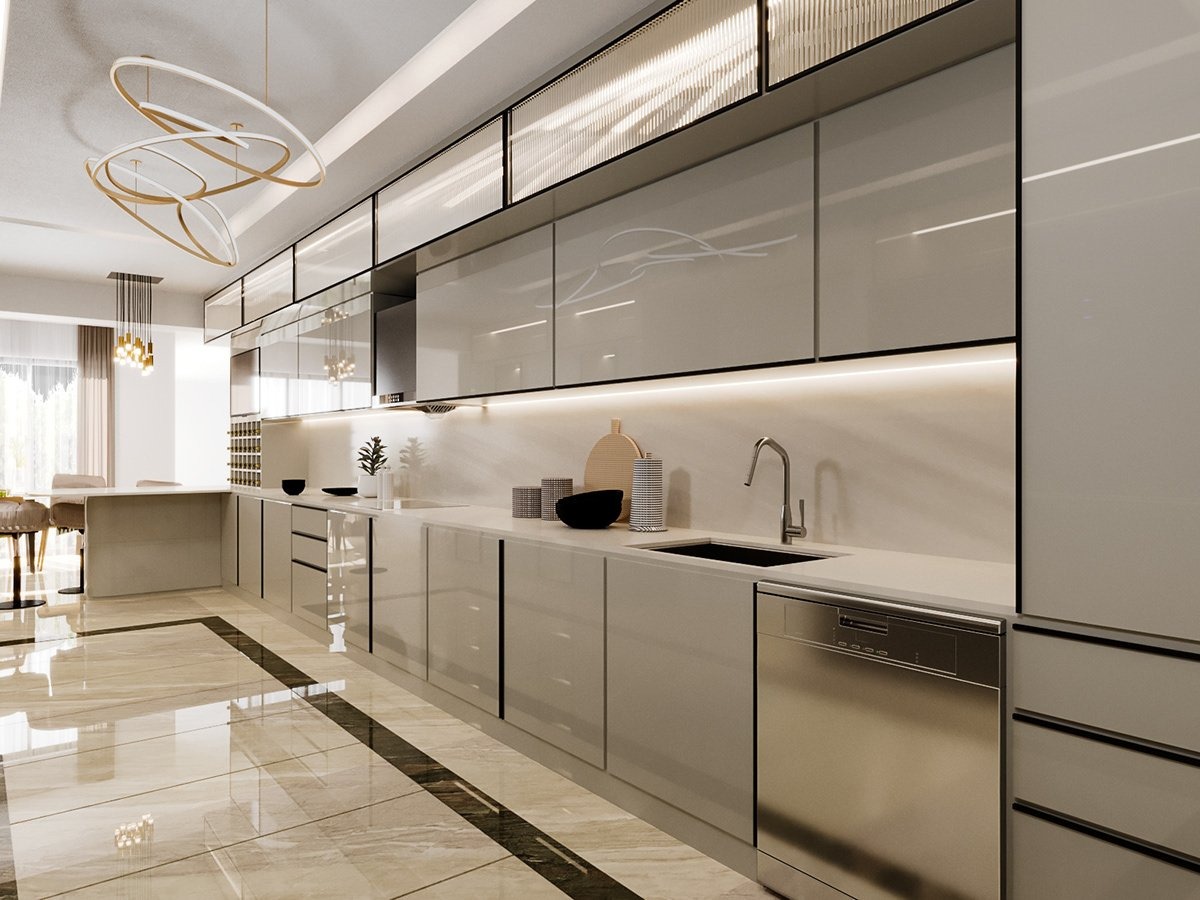 tủ bếp inox cánh acrylic