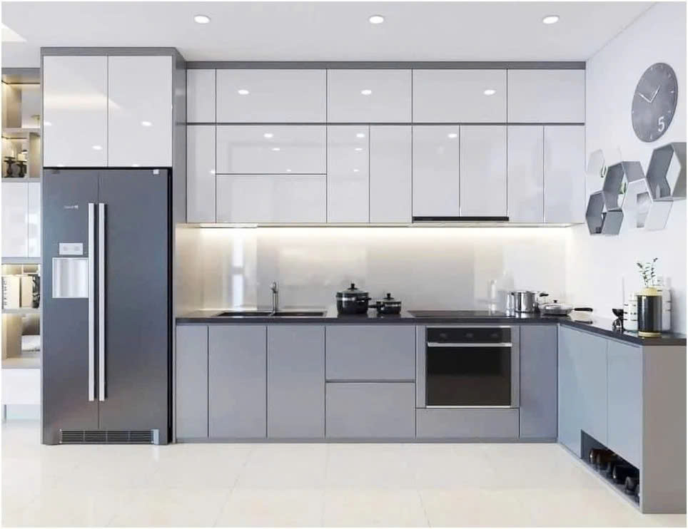 tủ bếp màu xám