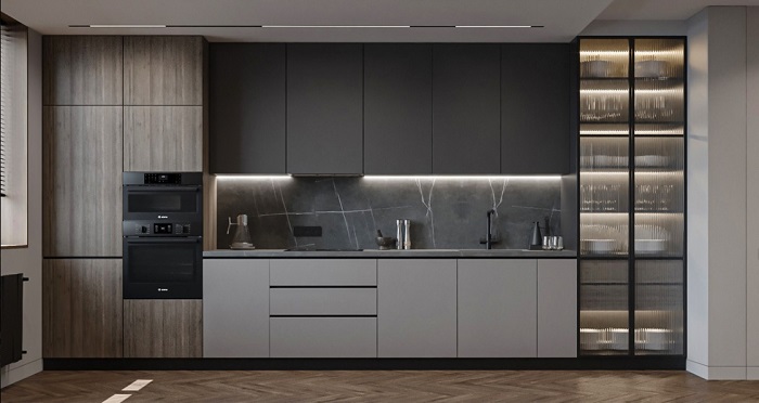 tủ bếp màu xám