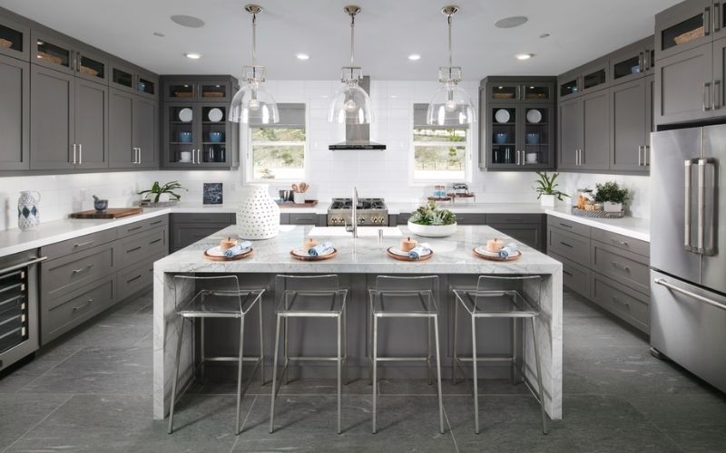 tủ bếp màu xám