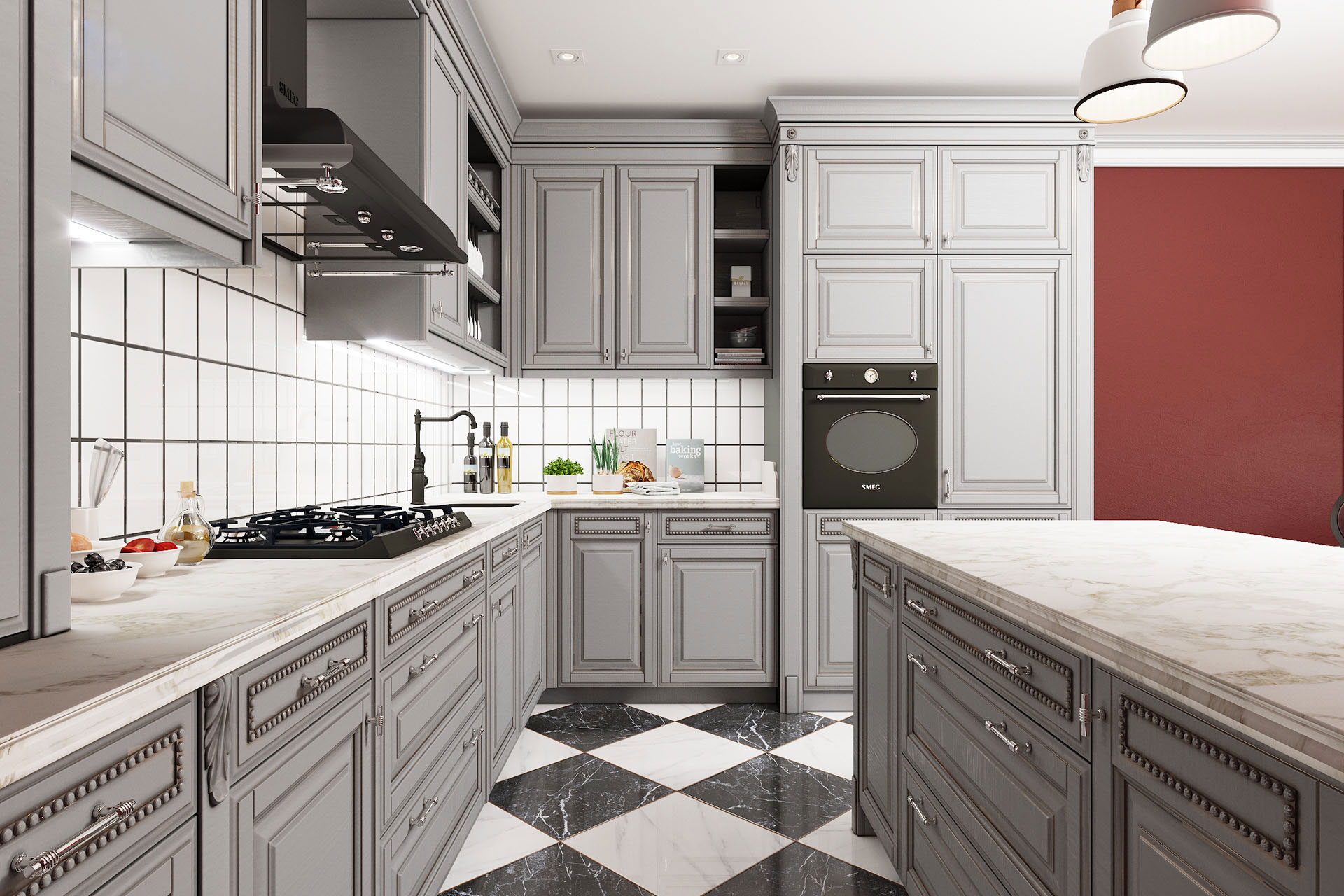 tủ bếp màu xám