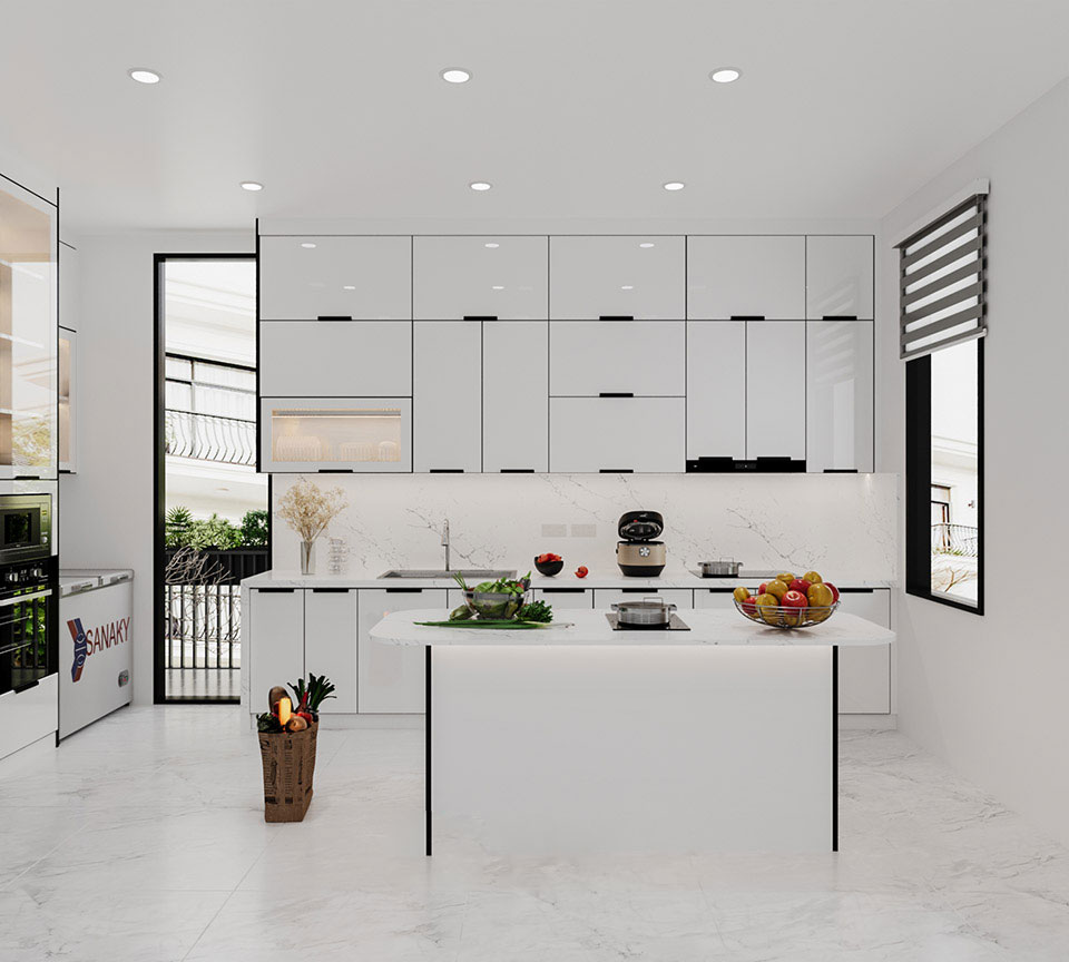 tủ bếp màu trắng