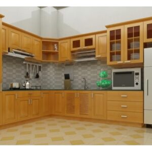 Tủ bếp inox cánh gỗ sồi