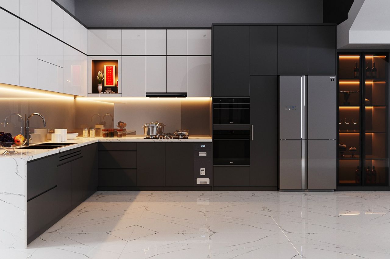 tủ bếp màu trắng