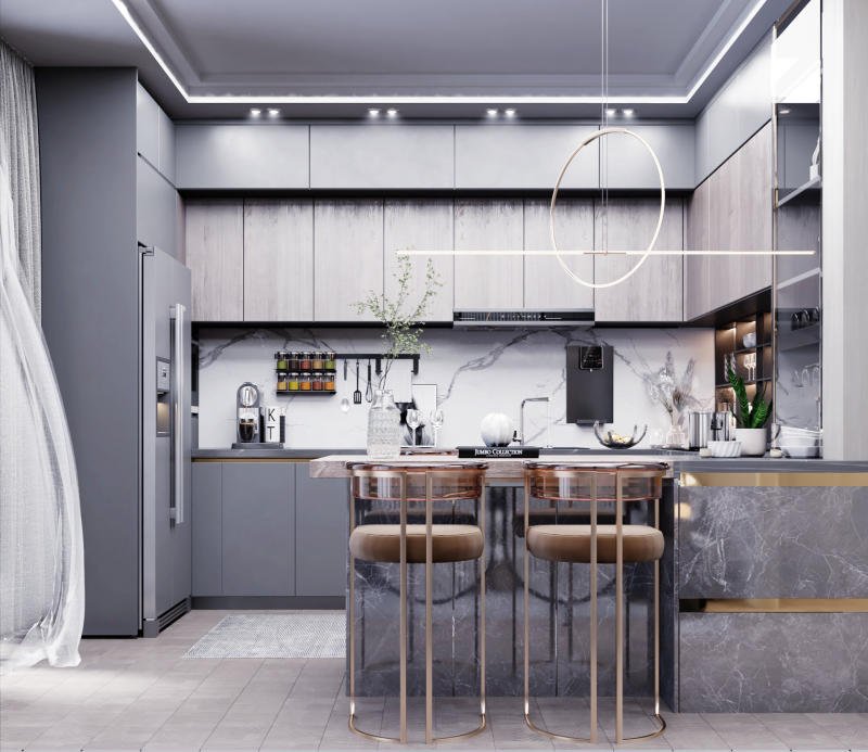 tủ bếp có quầy bar