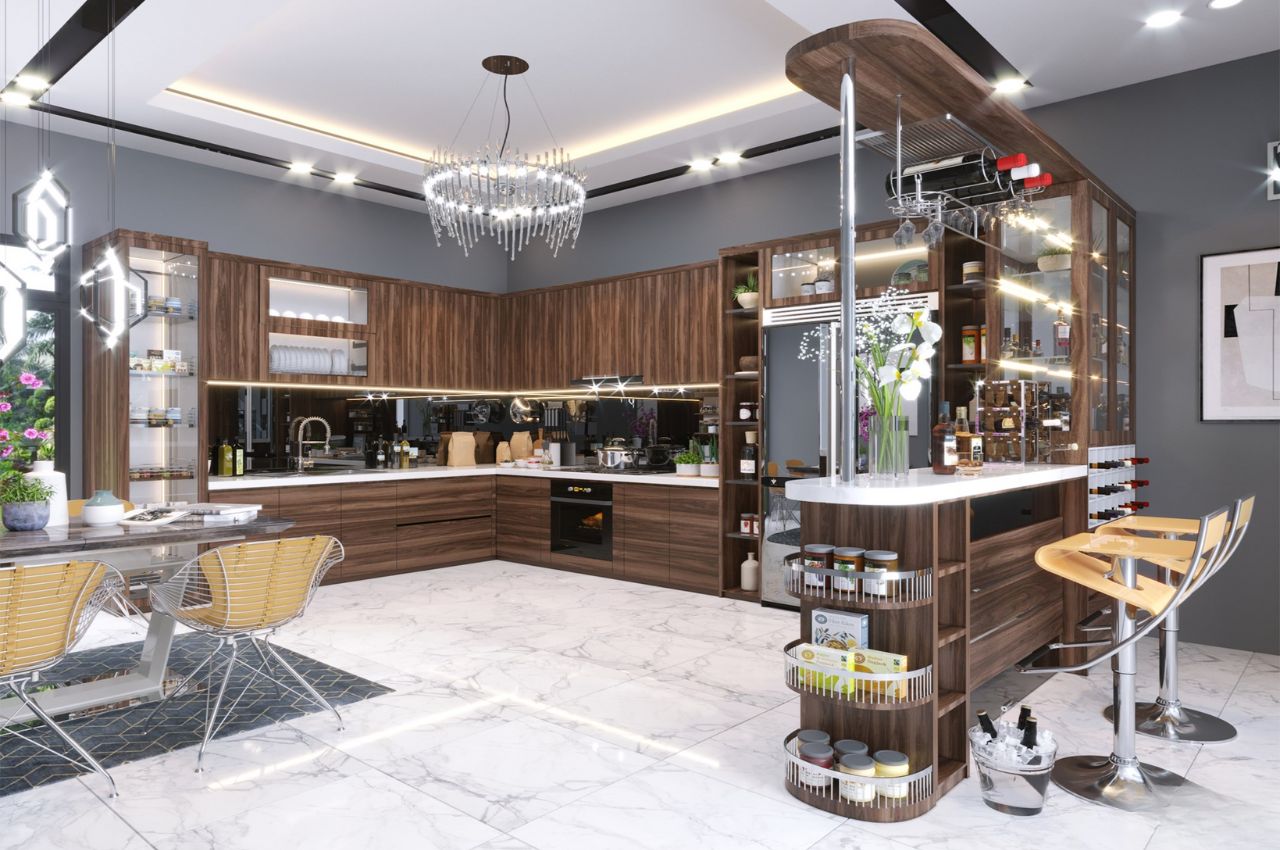 tủ bếp có quầy bar