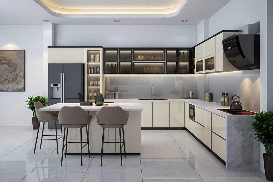 tủ bếp inox cánh kính
