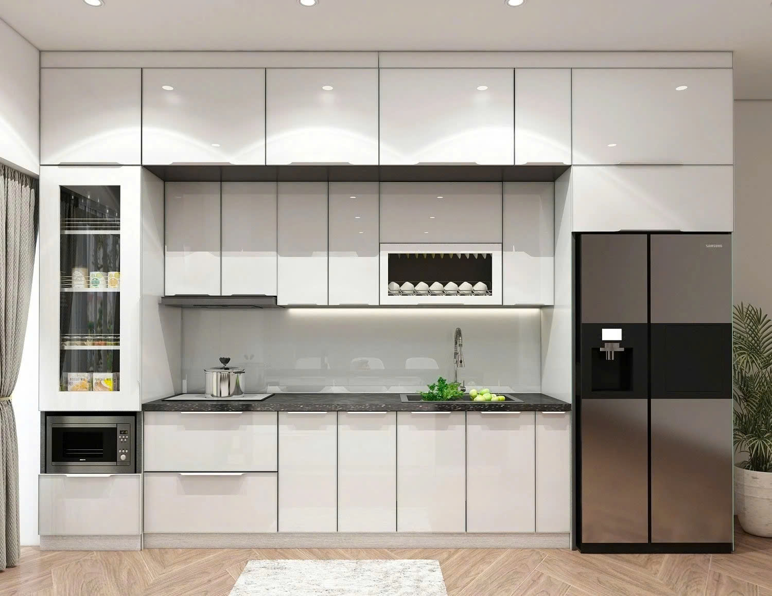 tủ bếp inox cánh kính