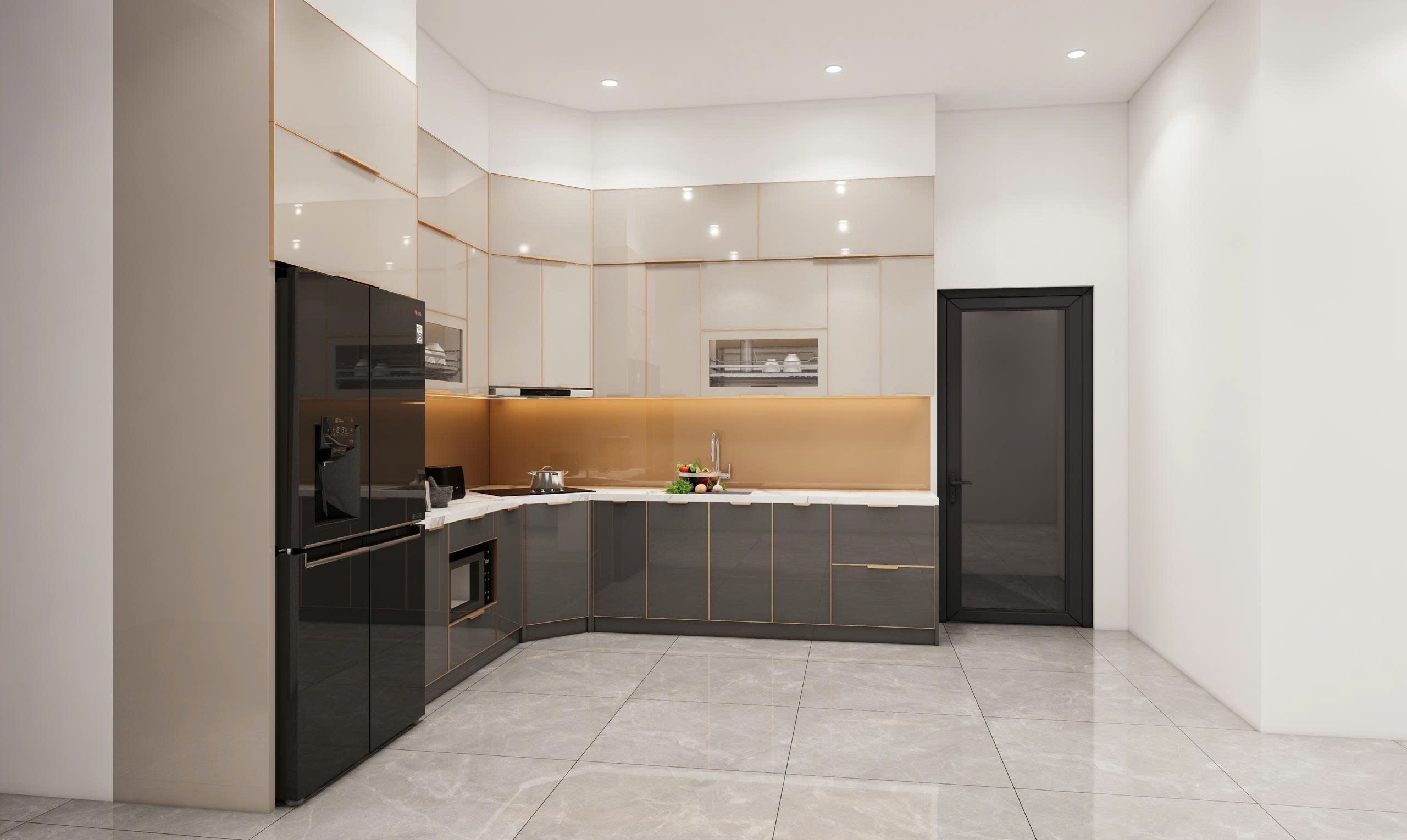 tủ bếp inox cánh kính