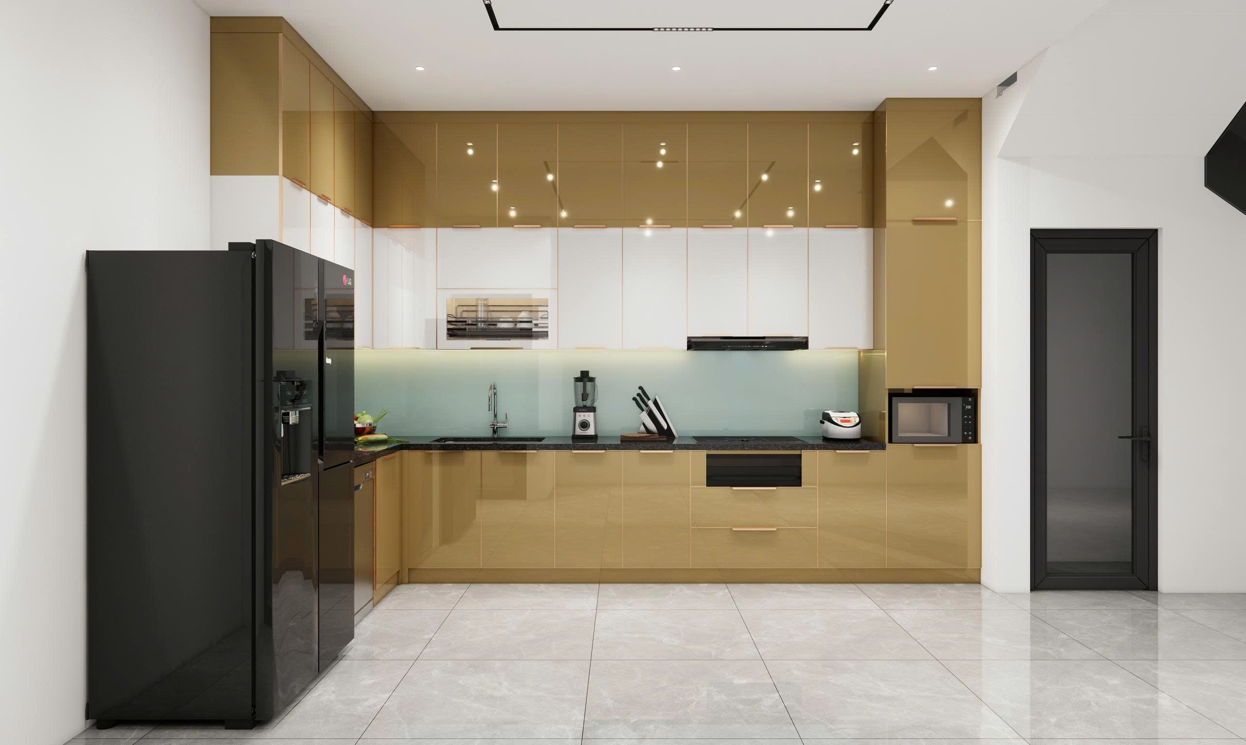 tủ bếp inox cánh kính
