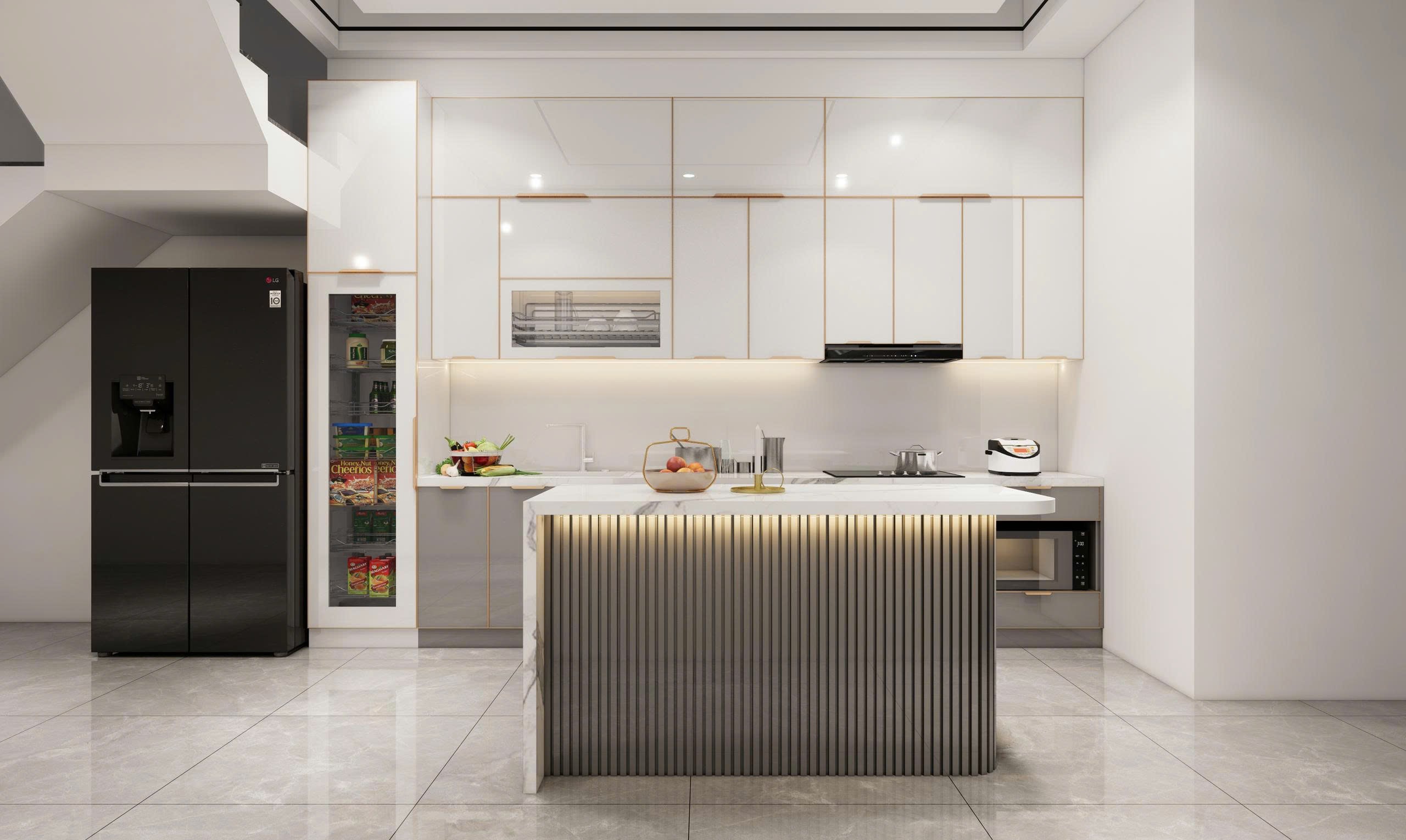 tủ bếp inox cánh kính