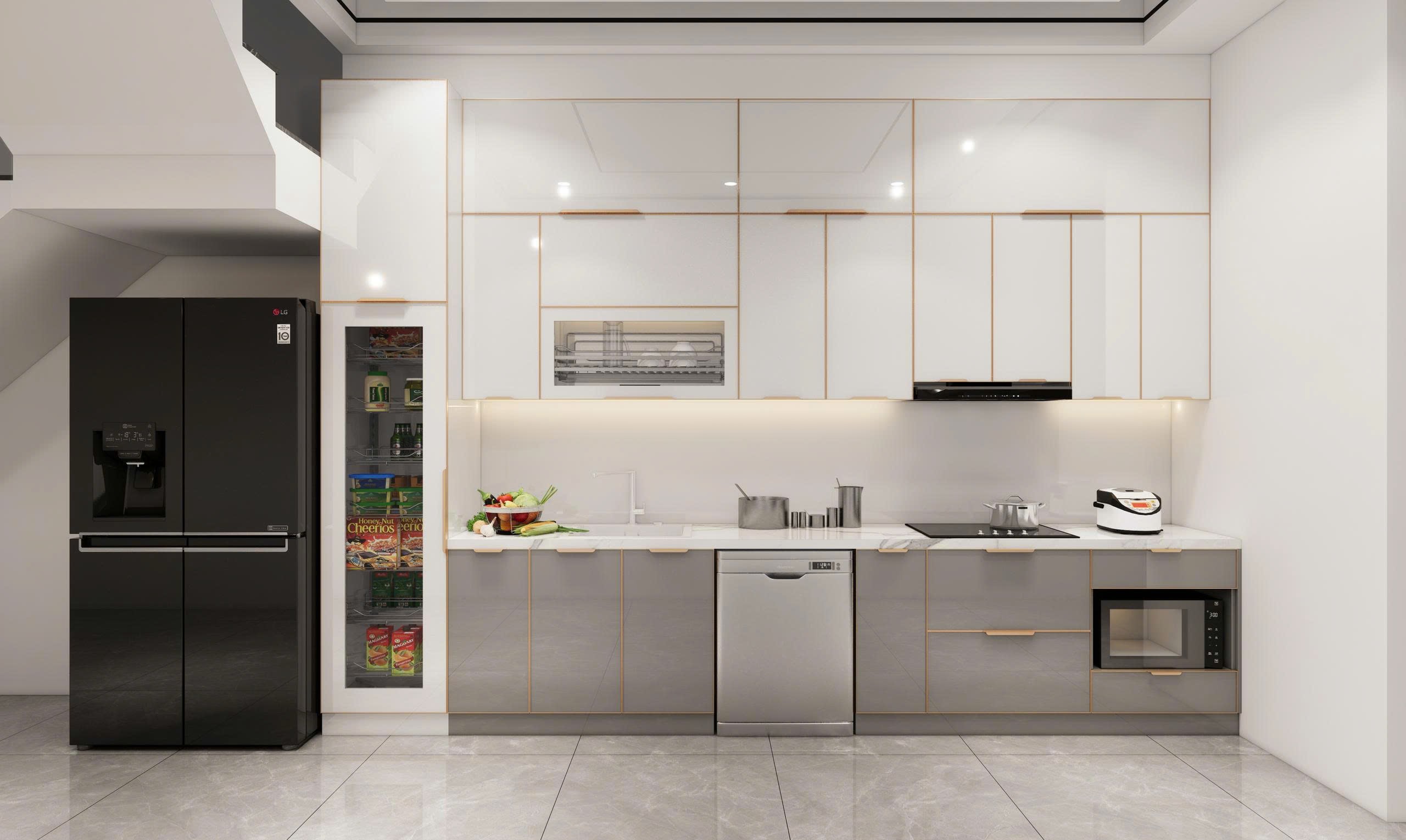 tủ bếp inox cánh kính
