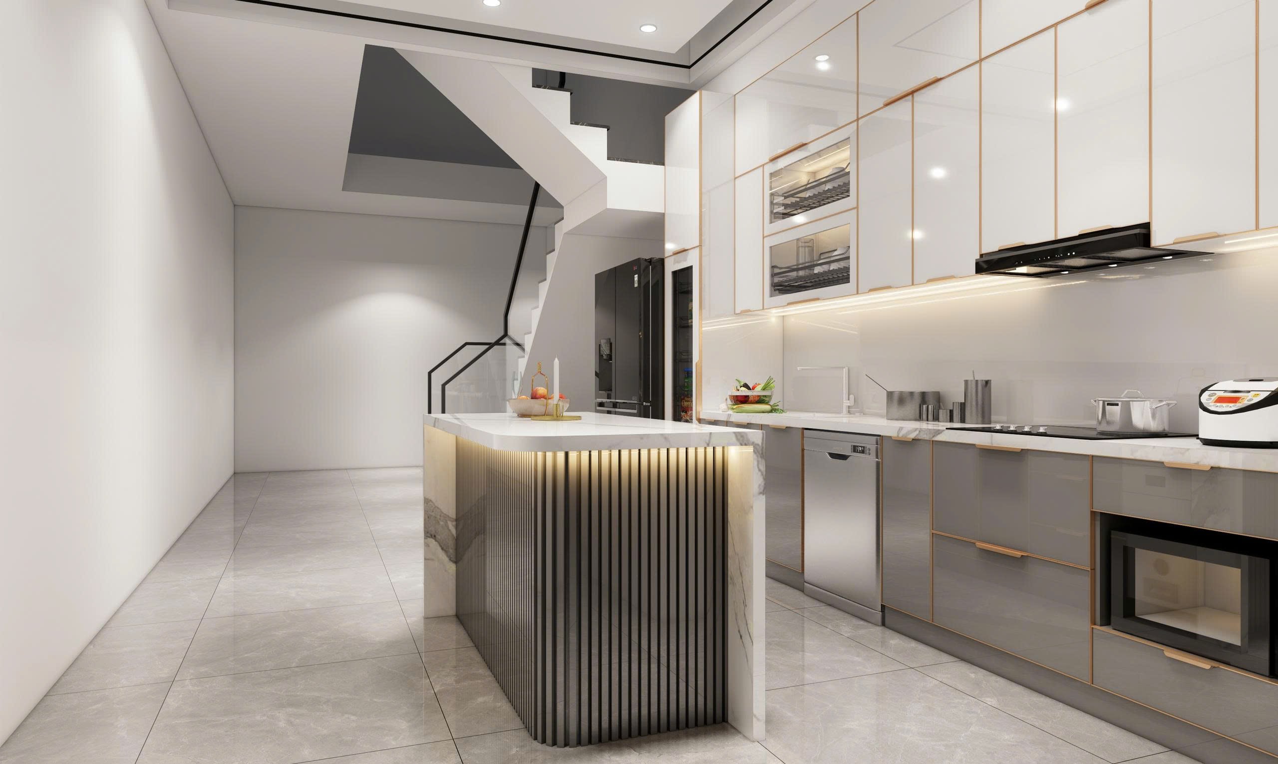 tủ bếp inox cánh kính