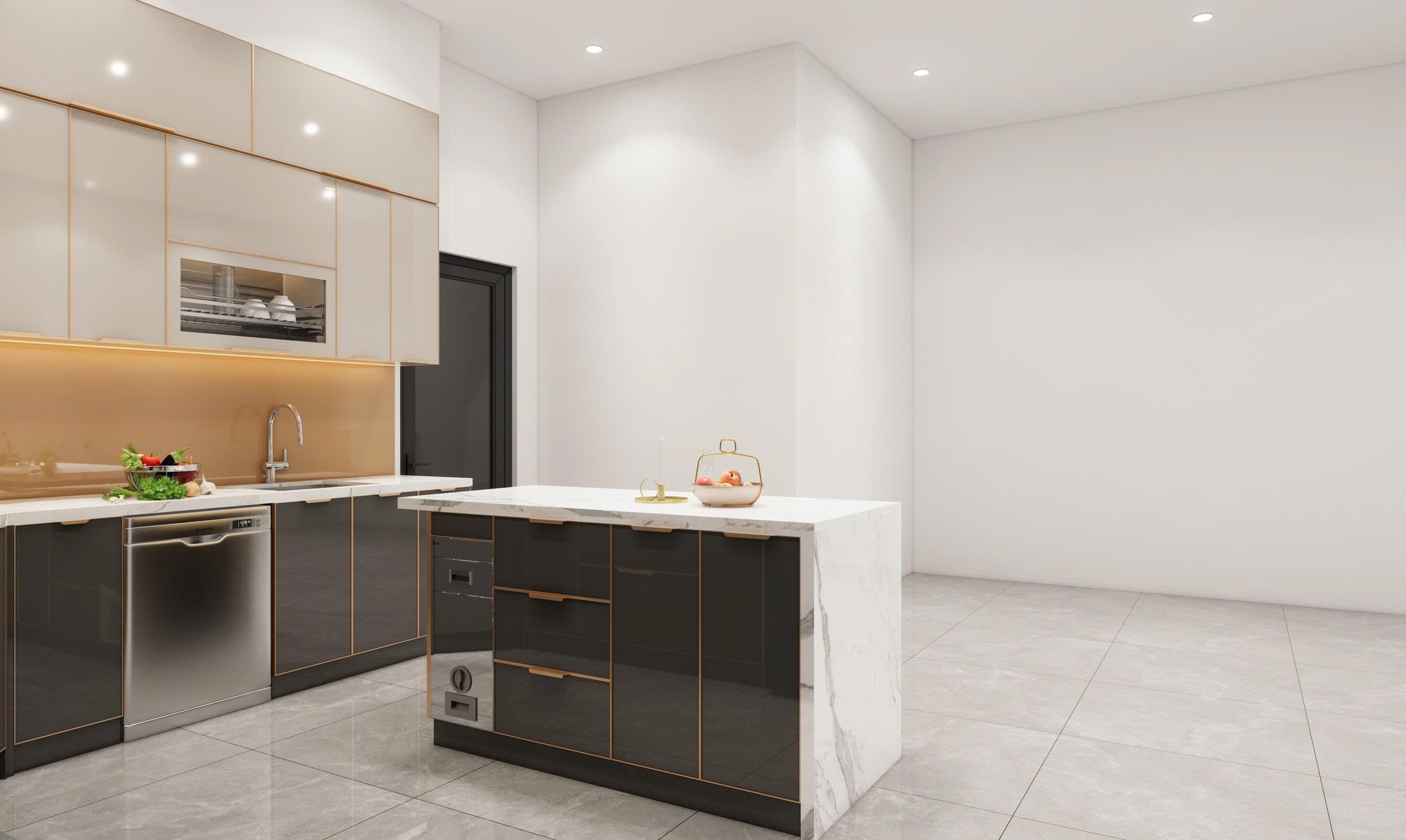 tủ bếp inox cánh kính