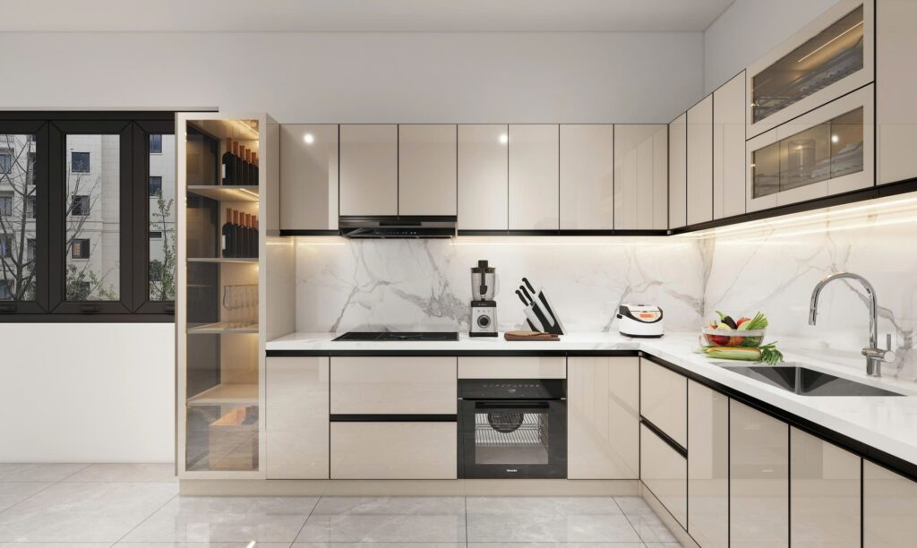tủ bếp inox cánh kính